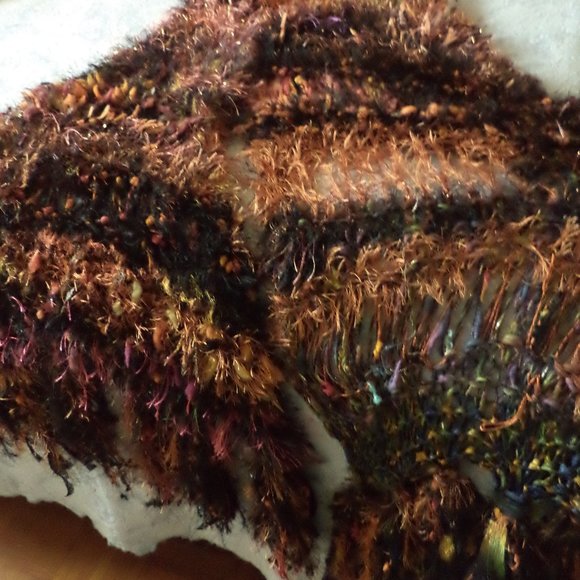 CROCHETED KNIT SCARF WRAP with Ribbons of Color~ Splashes of Color